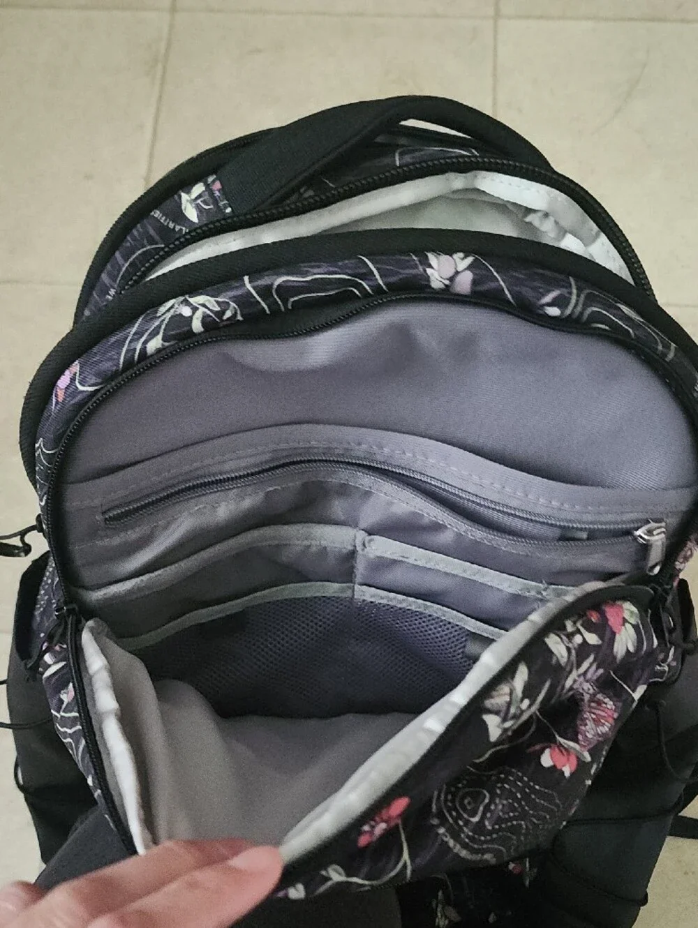 The North Face Borealis Backpack in Black with Pink Floral Print - Picture 4 of 11